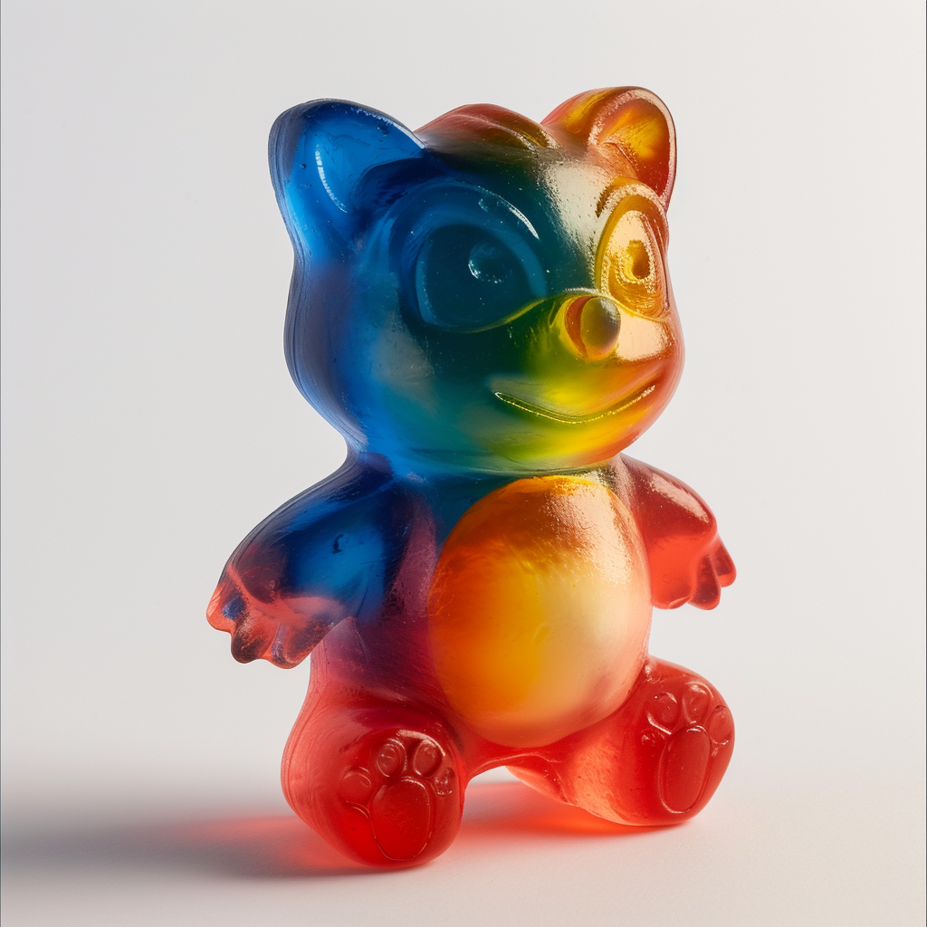 Colorful gummy bear resembling Sonic hedgehog