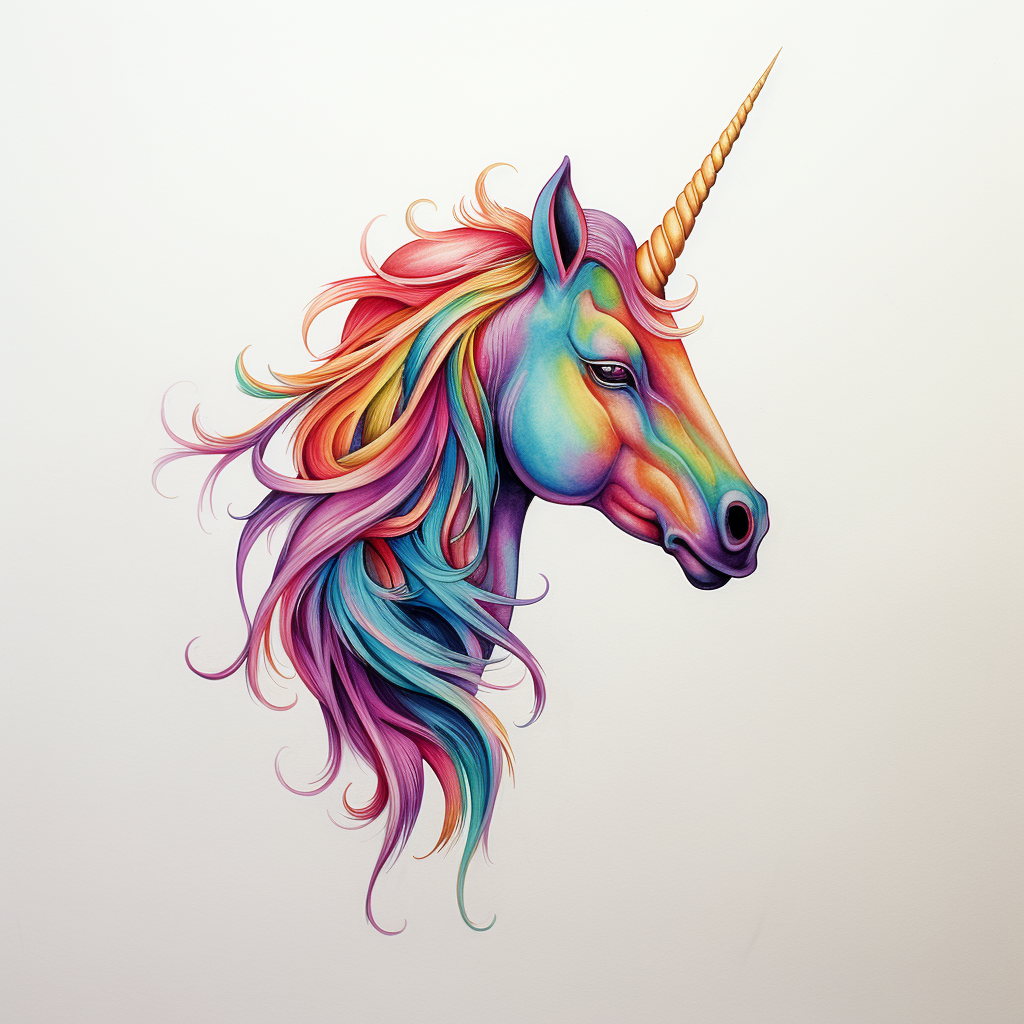 Colorful minimalist pencil drawing of a unicorn