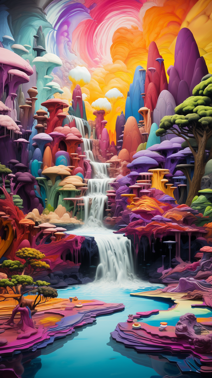 Colorful paint waterfall artwork