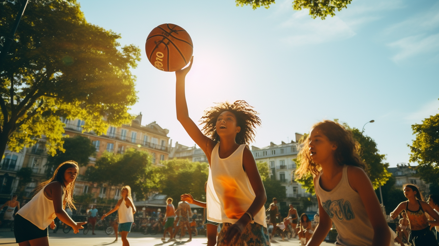 young people playing basketball in Paris