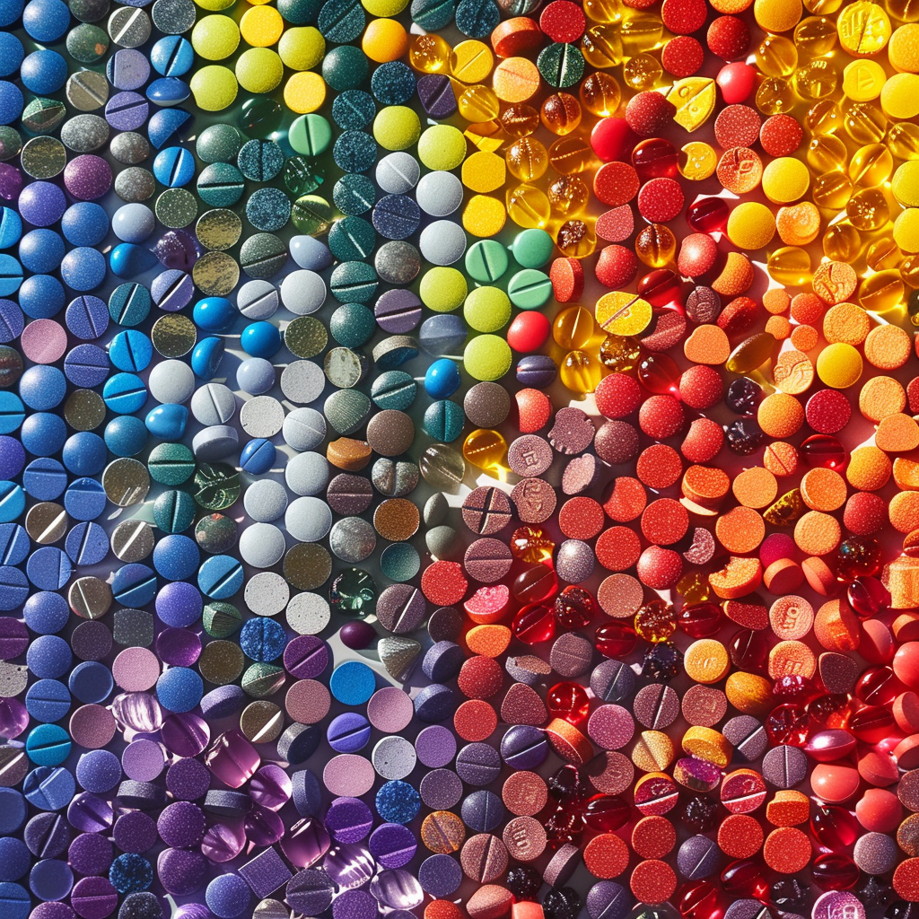 Colorful pills assortment rainbow colors