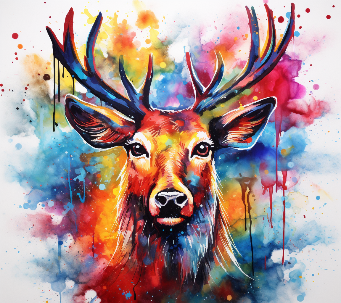 Colorful reindeer on vibrant background