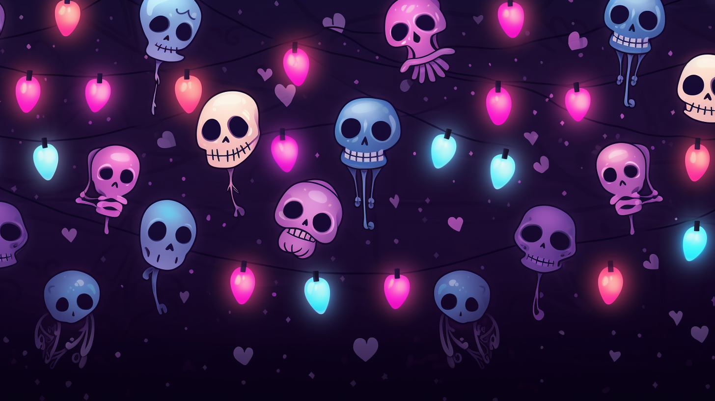 Cute colorful skeletons in Halloween wallpaper