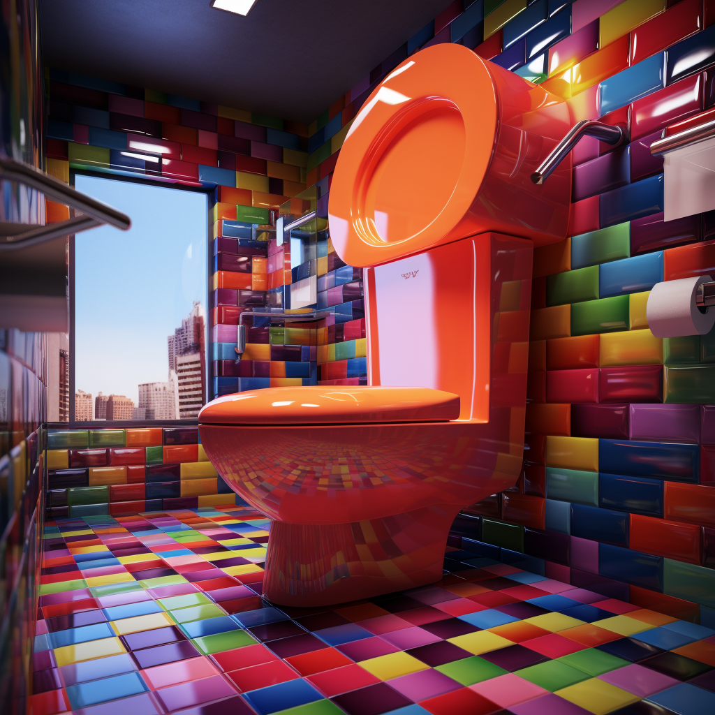 Brightly colored toilet room