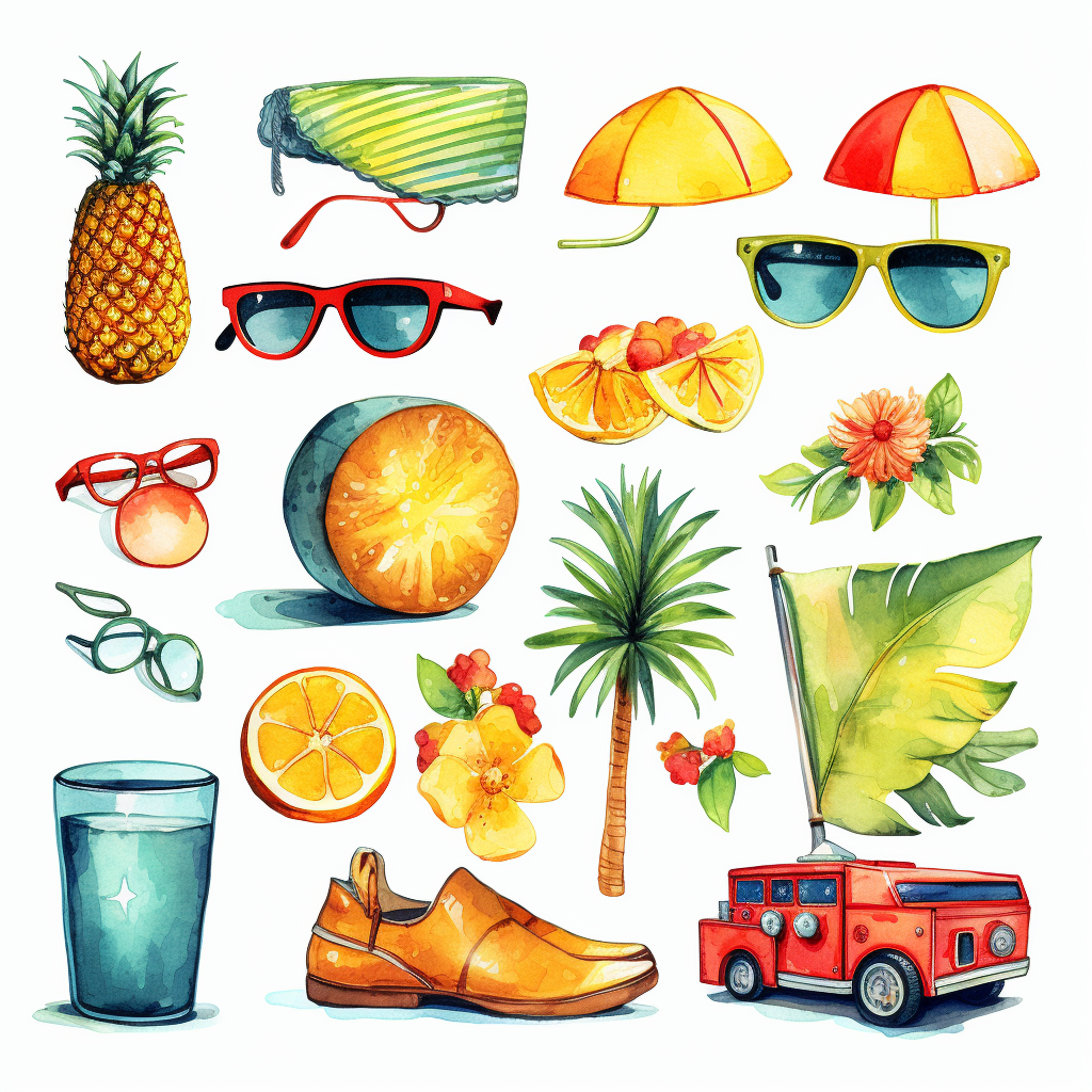 Colorful watercolor summer clipart illustration