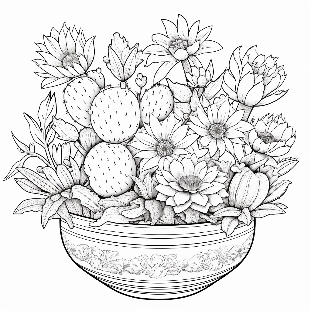 Colorful Cacti Outlines for Coloring