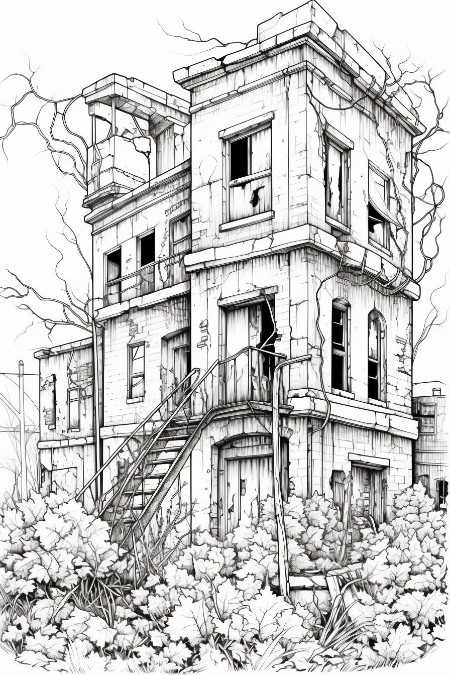 Post Apocalyptic Building Coloring Page