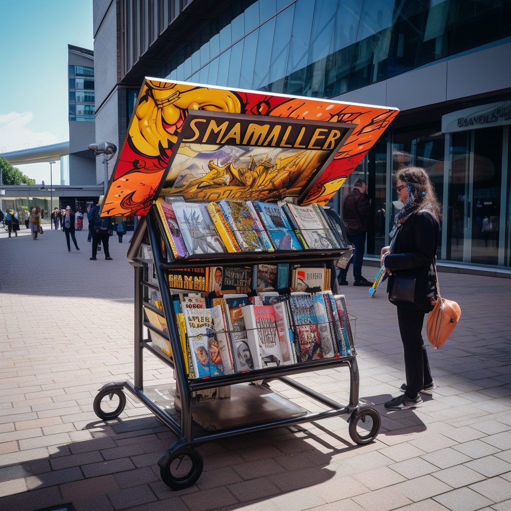 Comic Book Stand Outside Smiler Image