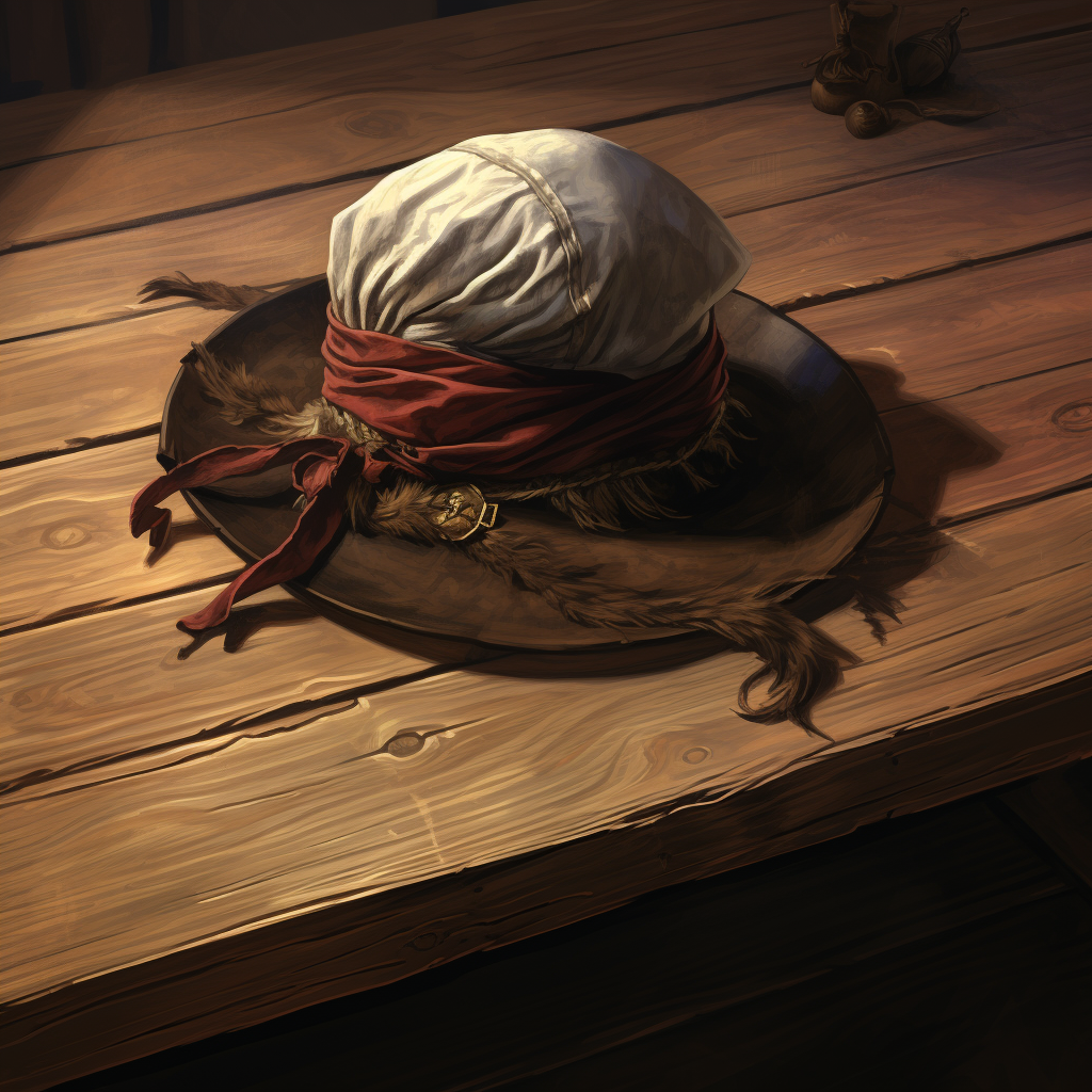 Cloth commoner hat resting on wooden table