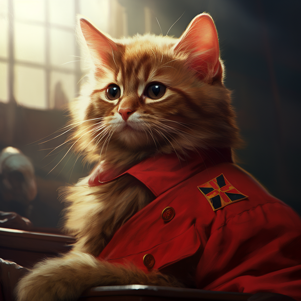 Adorable communist cat posing proudly