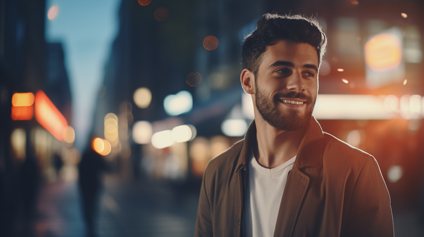 Confident man with blurred background