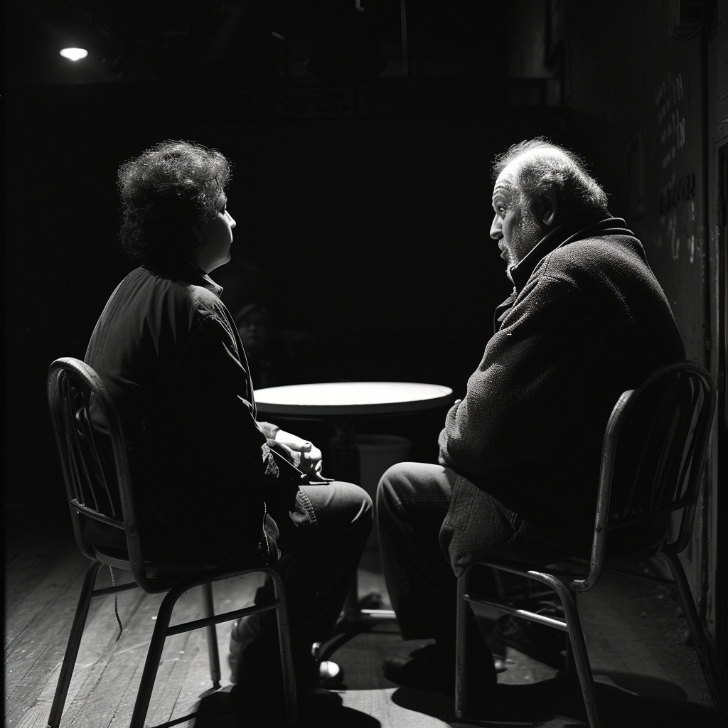 Two People in Conversation on Small Theatre Stage