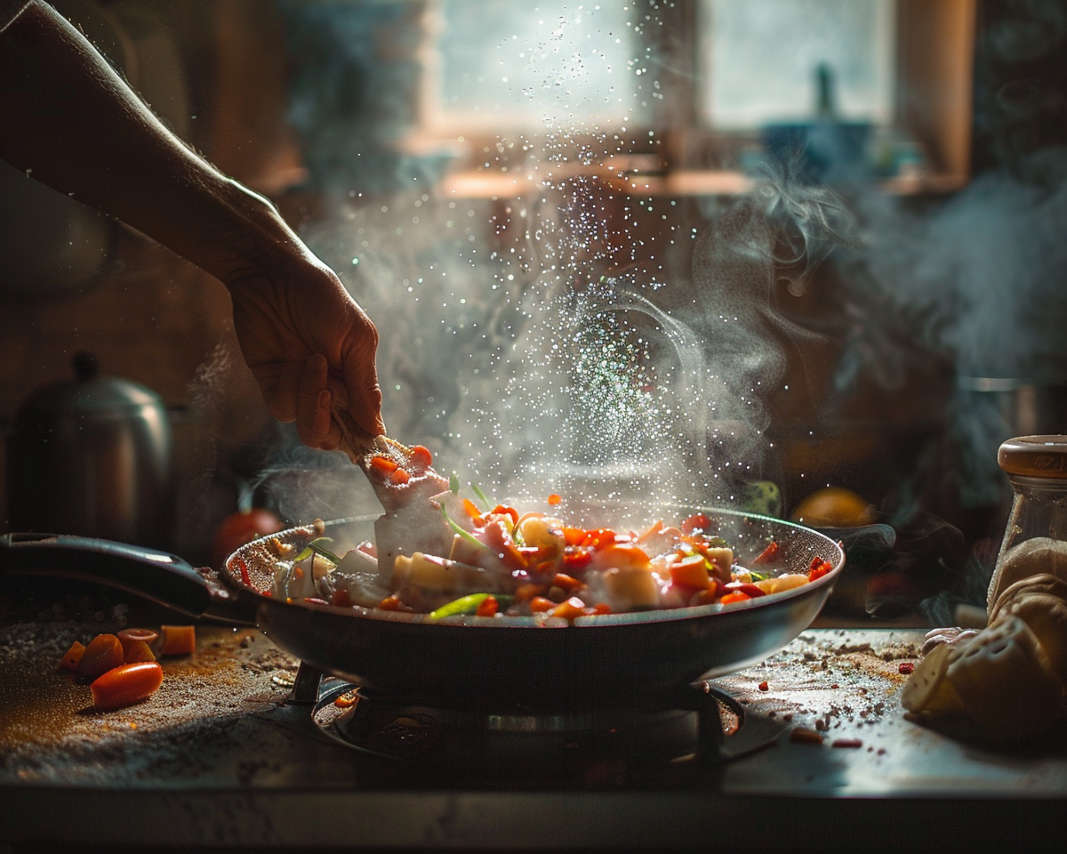 Cooking on bright magazine background