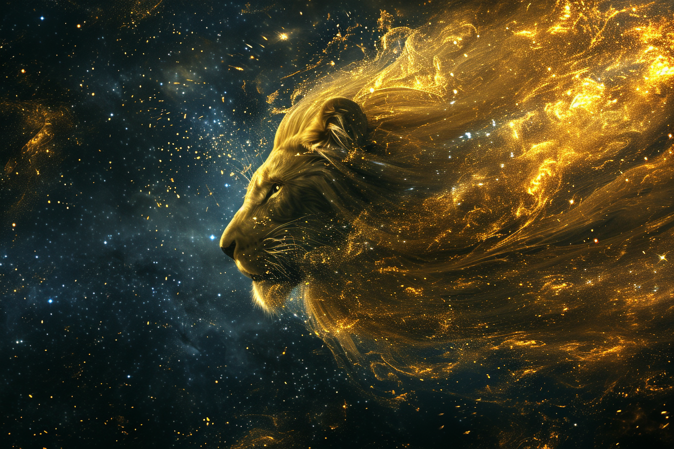 Cool black and golden lion in digital space