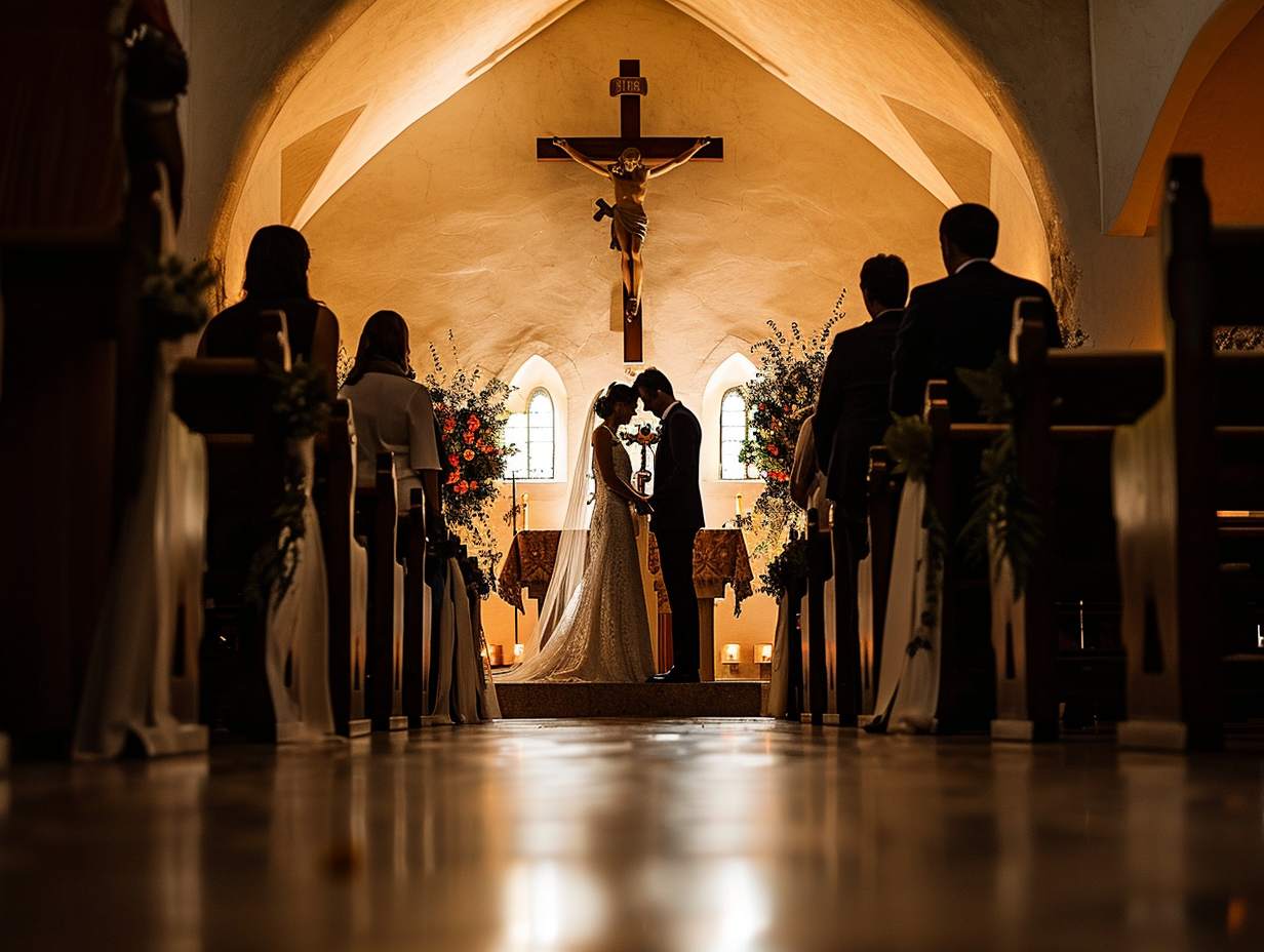 Couple Exchanging Wedding Vows in Church