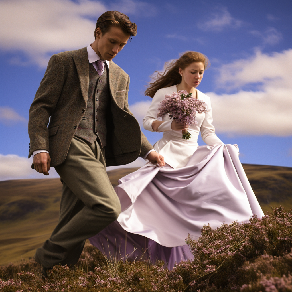 Fashionable couple in Scottish highlands