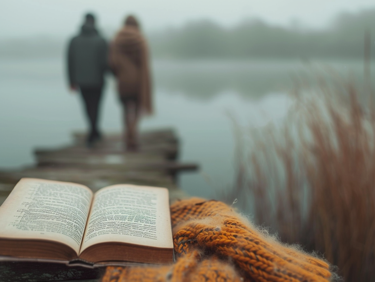 Couple by Lake in Morning Mist