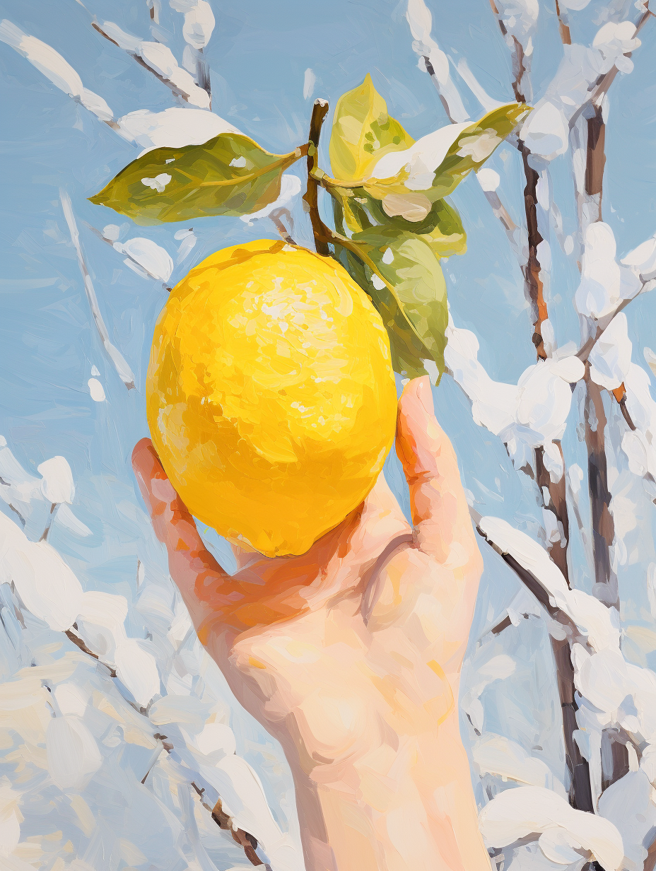 Close-up of a Bold Brush Stroke Acrylic Painting of a Lemon