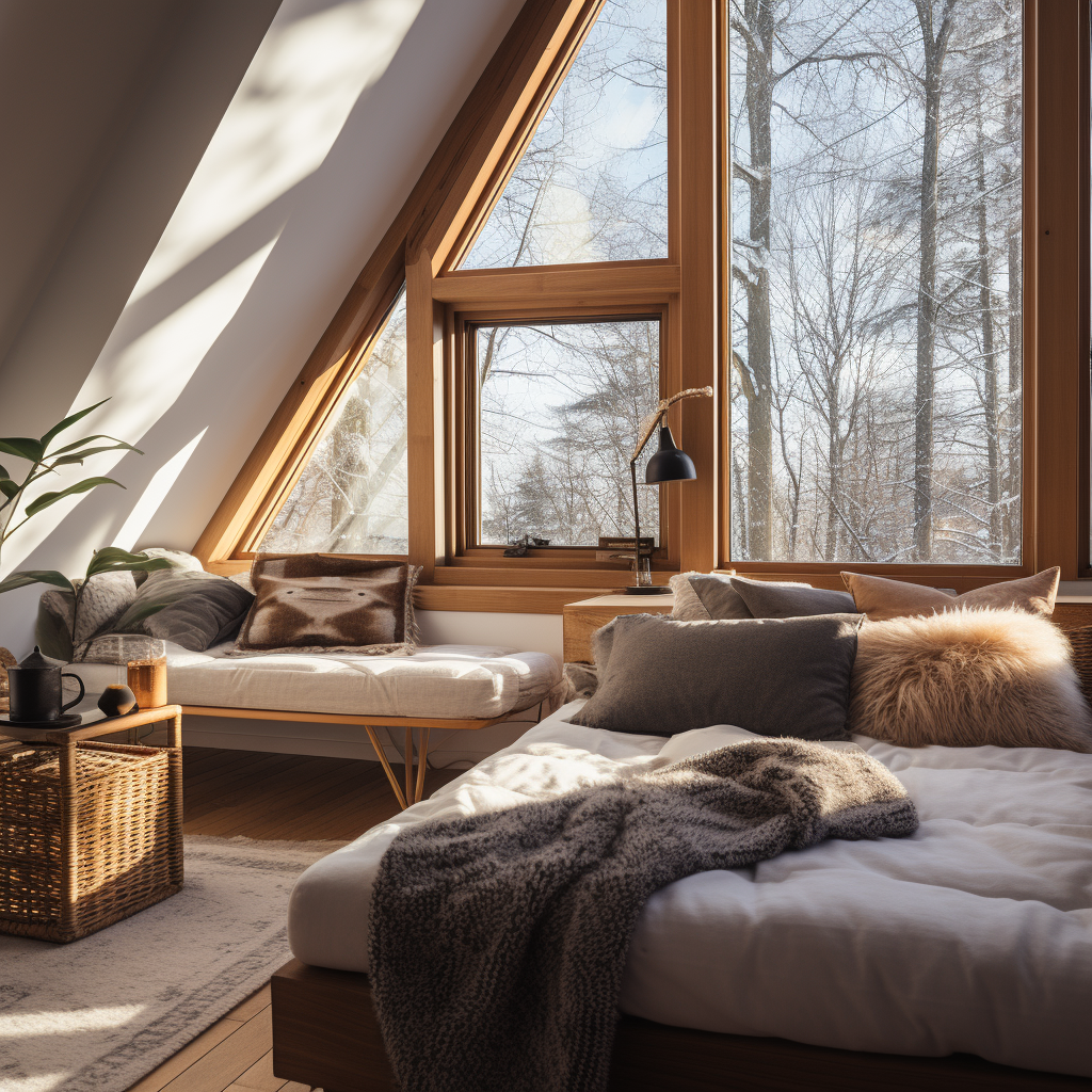 Cozy Scandinavian reading room with winter elements