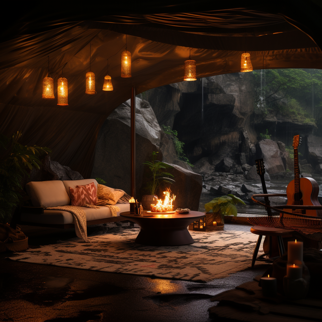 Cozy cave during a rainstorm