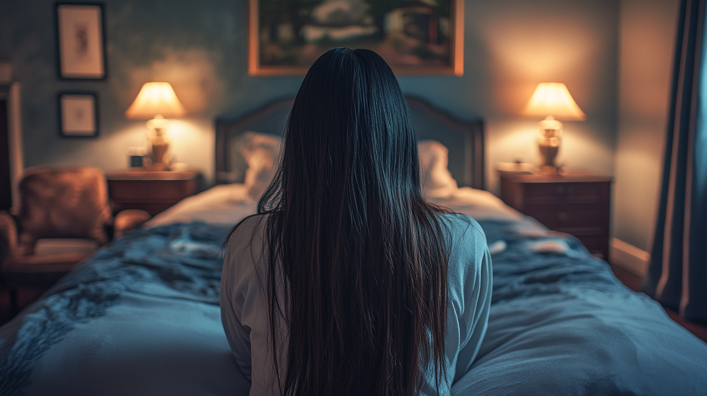 Hispanic woman in cozy bedroom