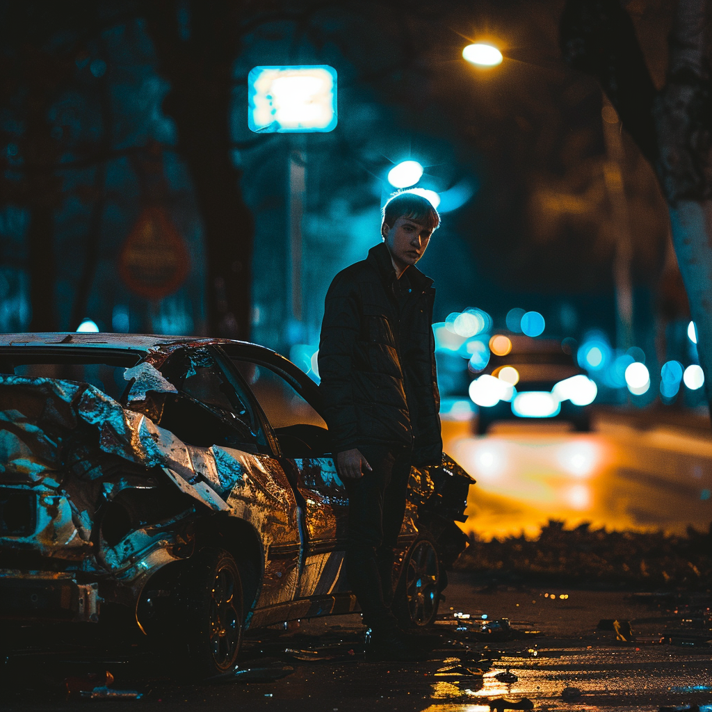 Driver next to crashed car