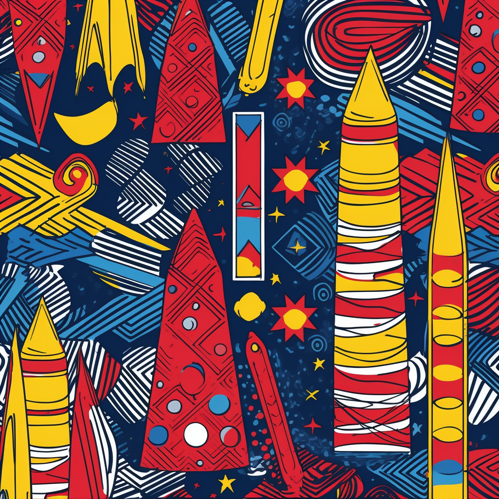 Colorful crayon rocket with geometric shapes