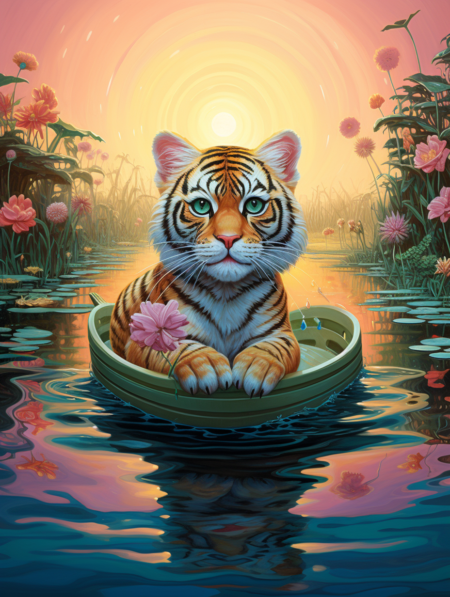 Colorful Tiger in Peaceful Waters