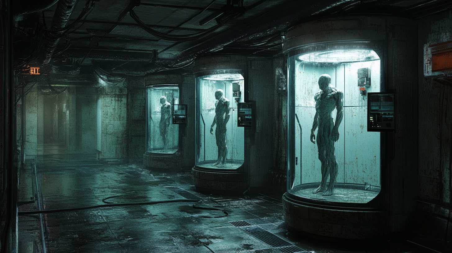 creepy lab with human experiments in cryogenic containers.