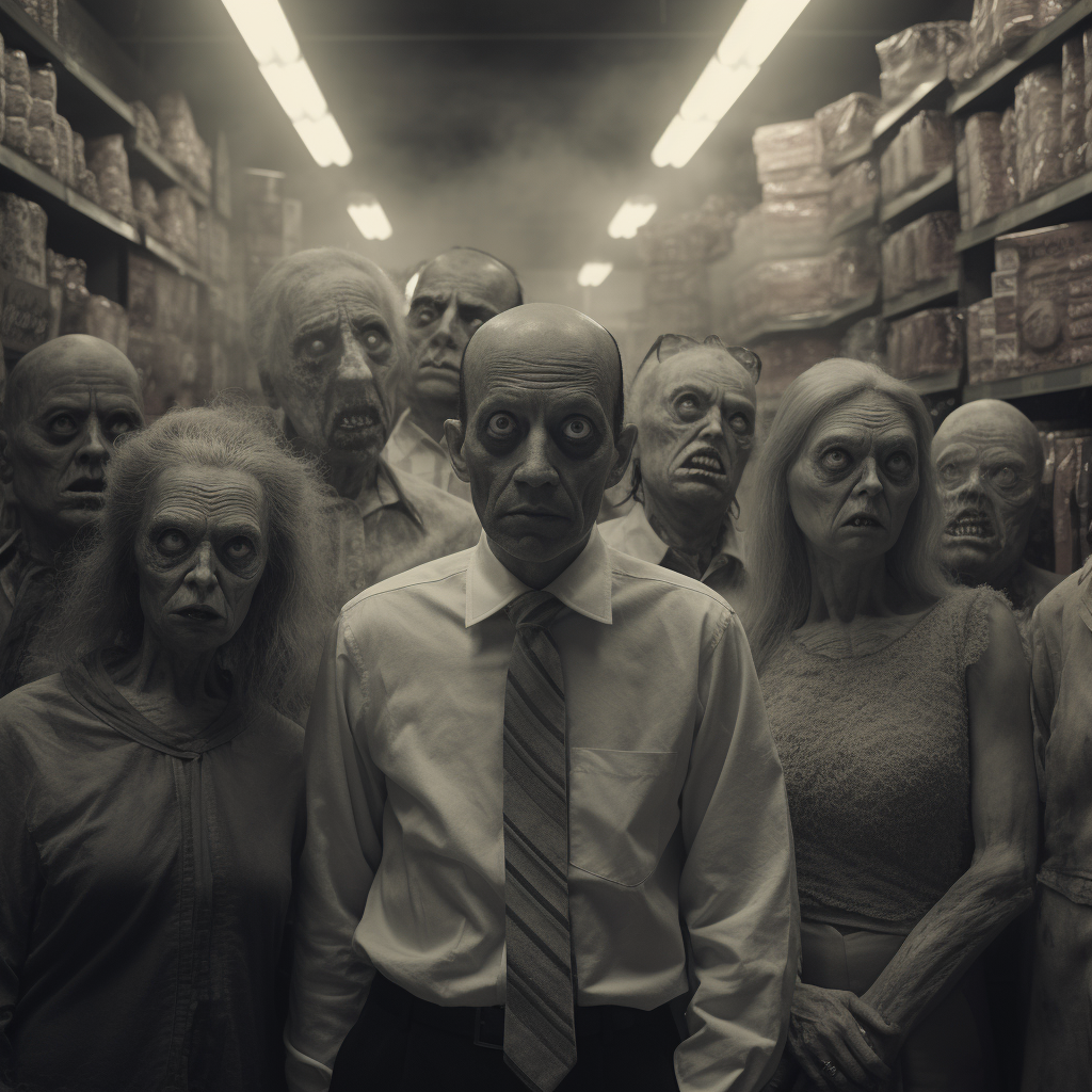 Group of Sinister Shoppers in a Creepy Grocery Store