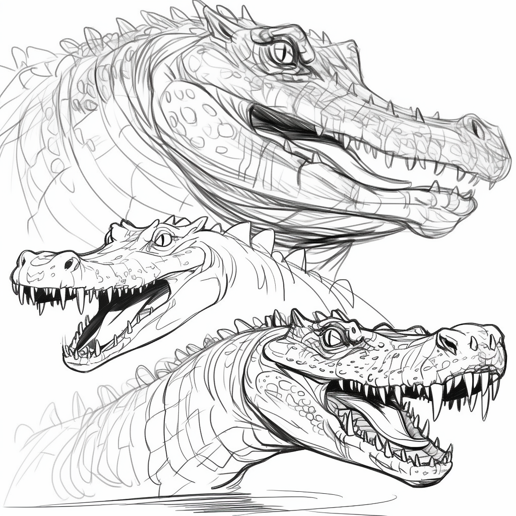 Crocodile rough lineart sketch