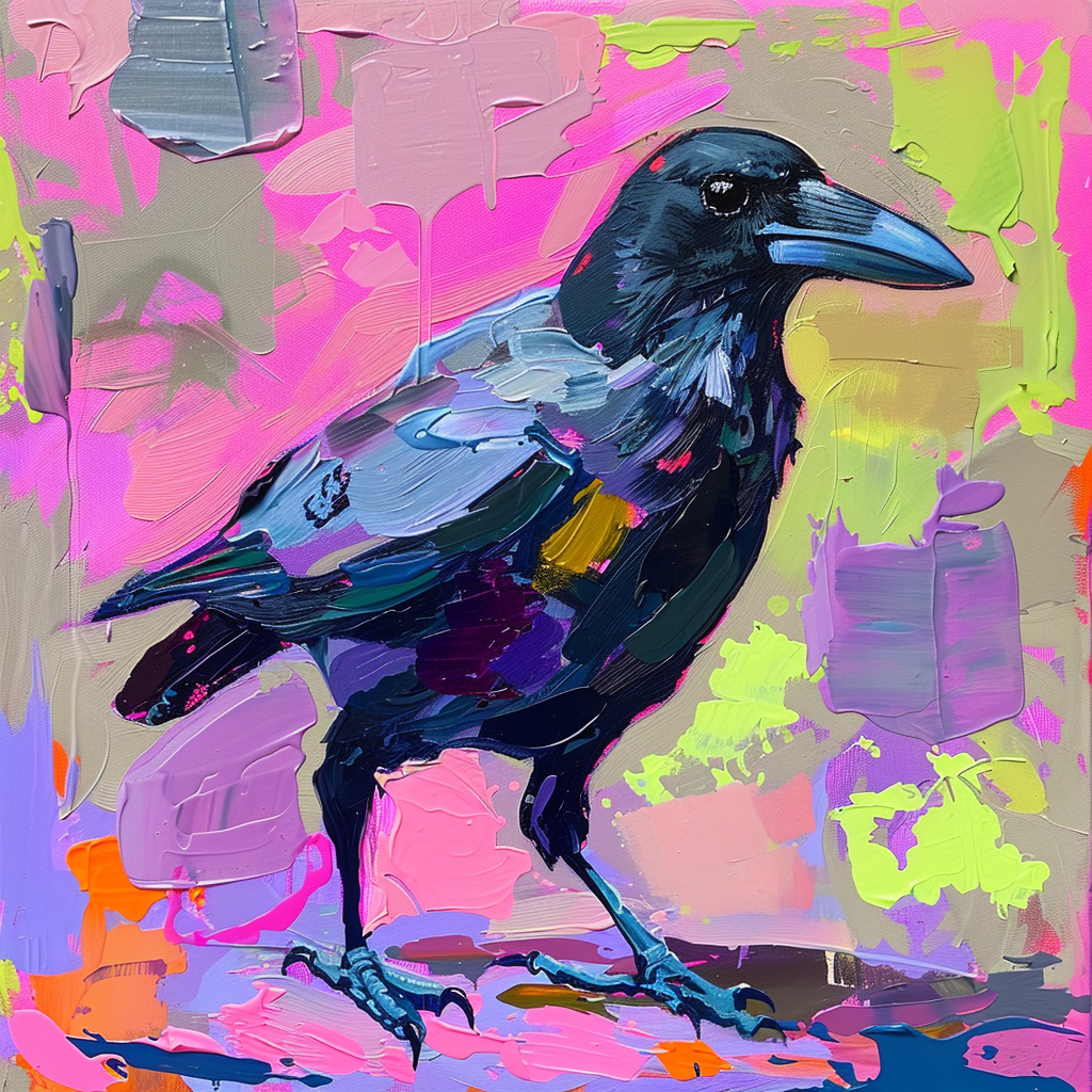 Crow one leg colorful background