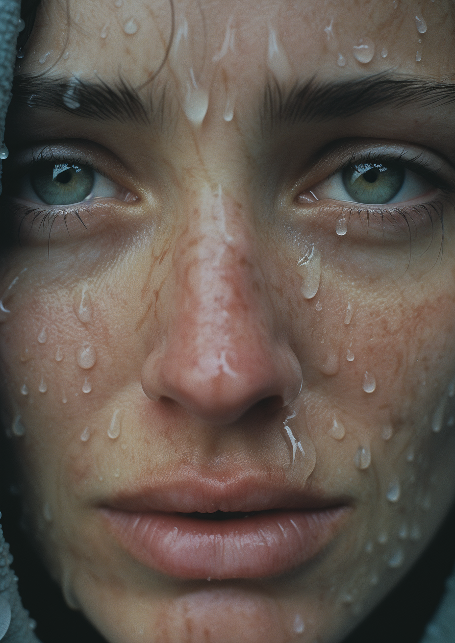 Close-up of a Crying Woman with Smudged Makeup