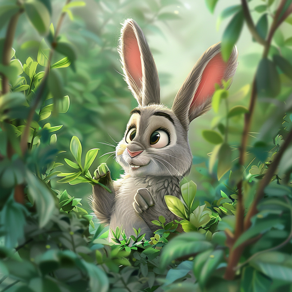 Adorable rabbit peeking from bush