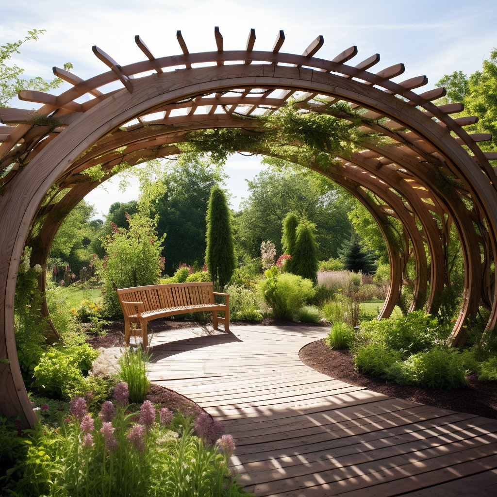 Beautiful curved pergola in garden