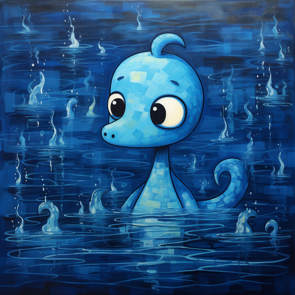 Cute abstract painting with blue lotness Nessie