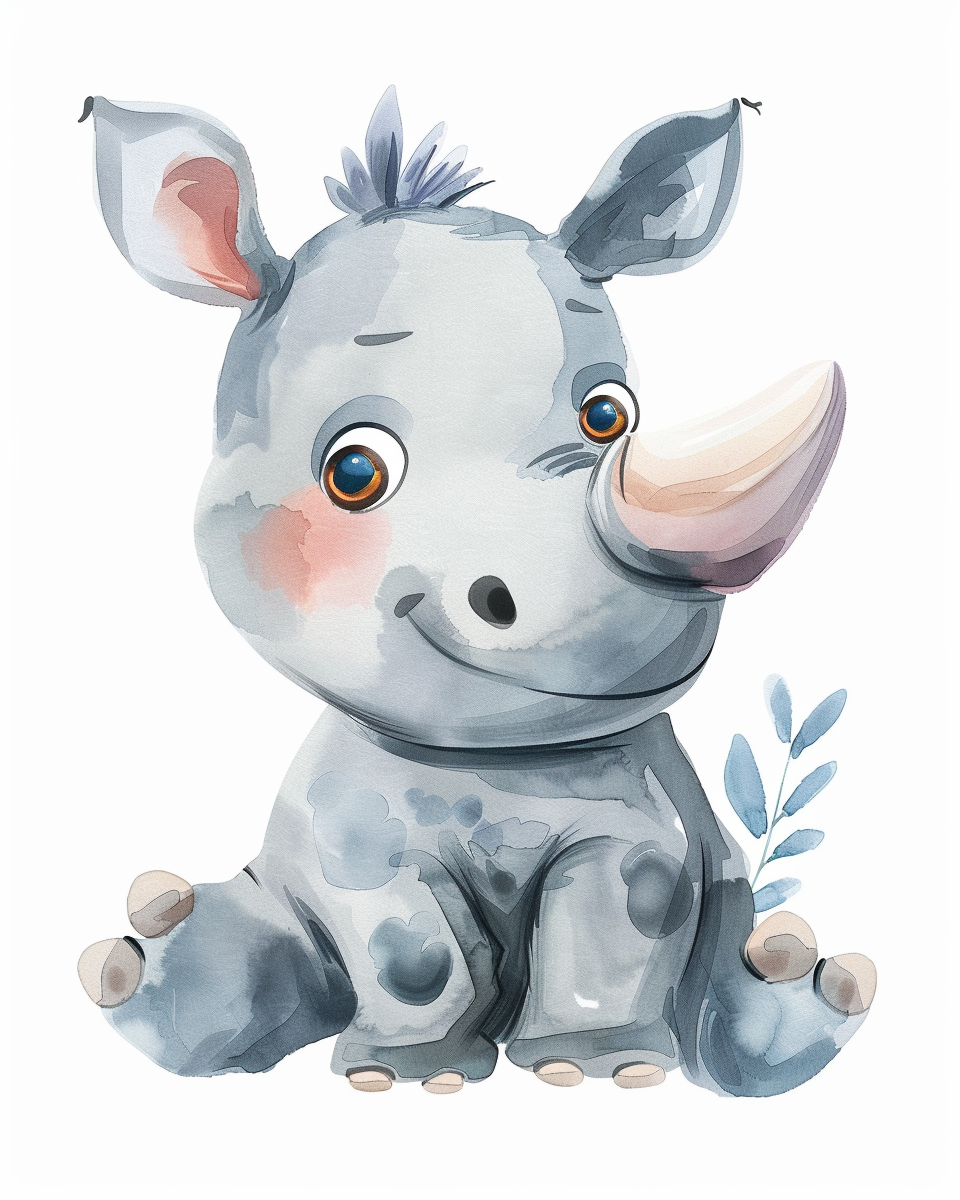 Adorable Cute Baby Cartoon Rhino