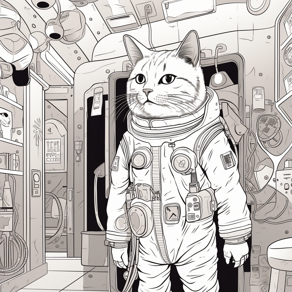 Cute cat in spacesuit adjusting