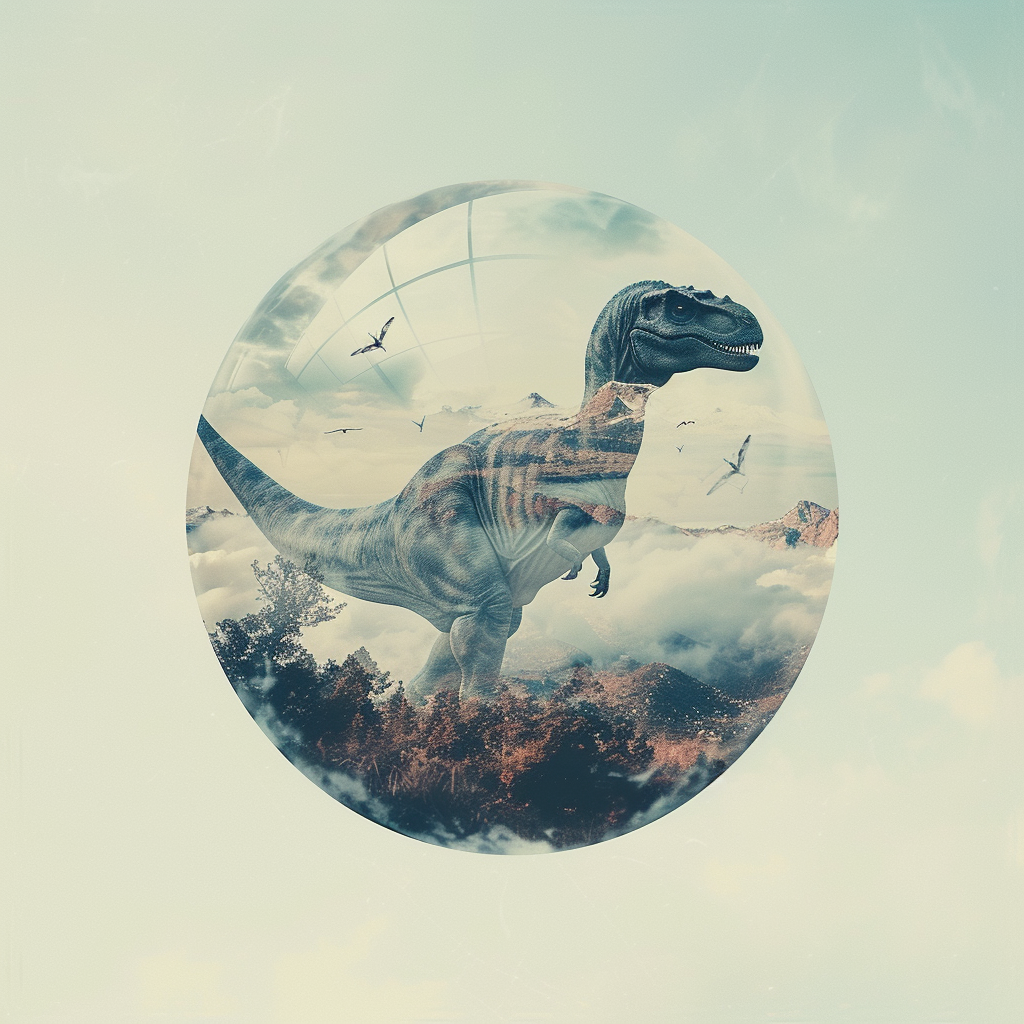 Cute dinosaurs with double exposure in Earth