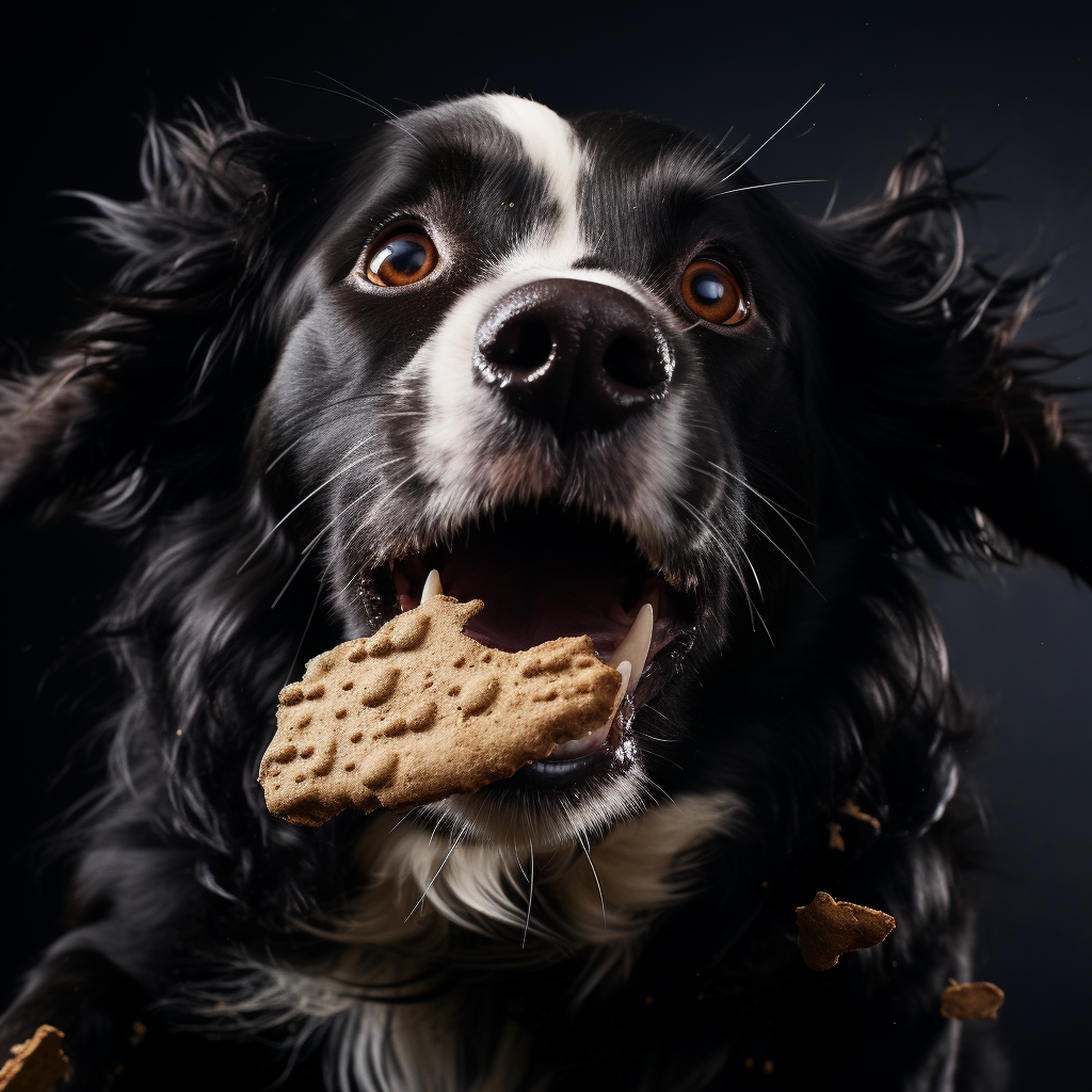 Adorable dog catching biscuit