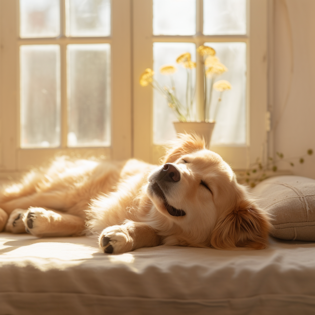 Cute dog enjoying morning sun