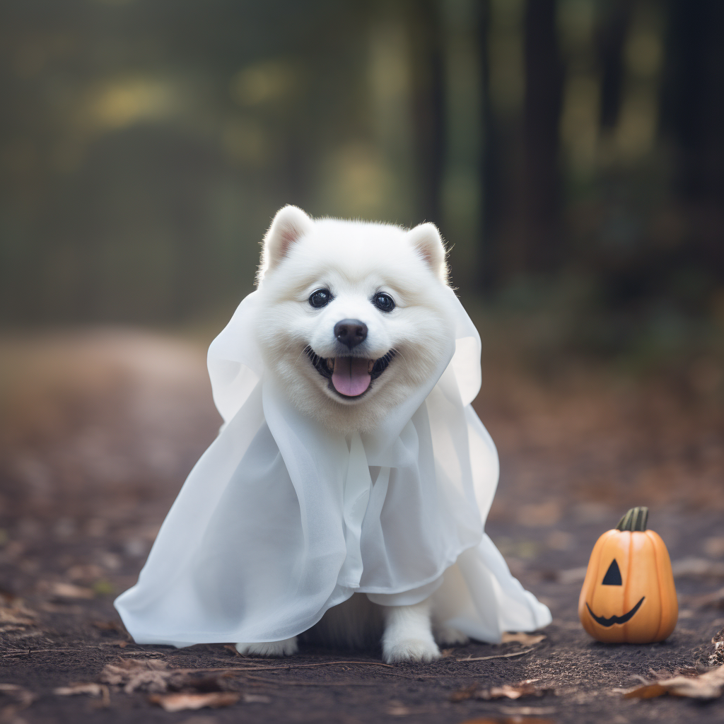 Cute dog wearing ghost costume