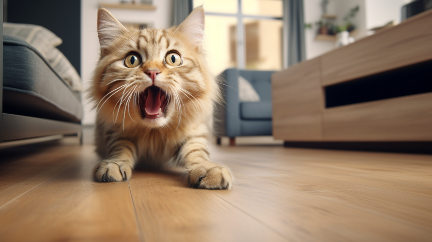 Cute Excited Cat Playing on Floor