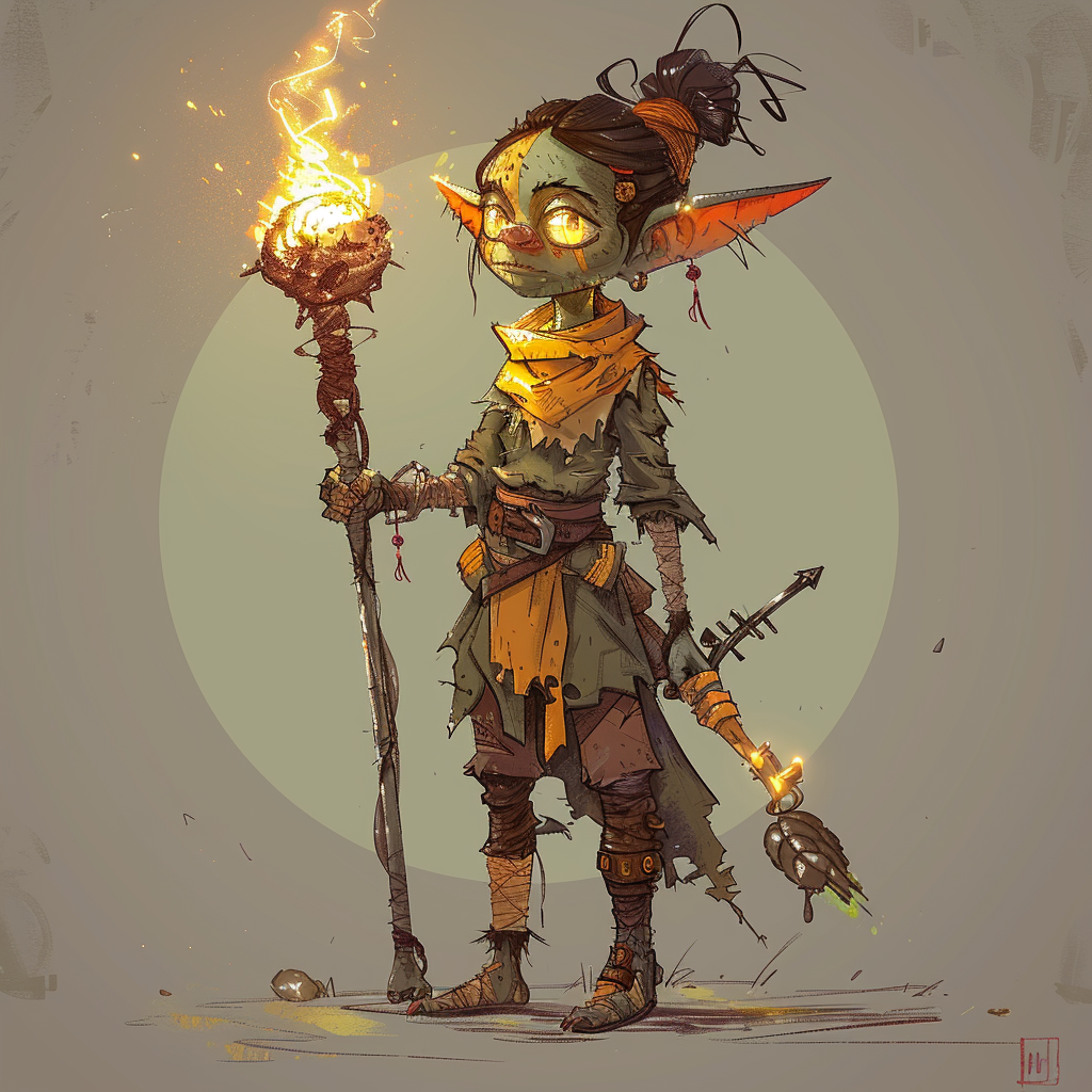 Goblin wizard with iron staff