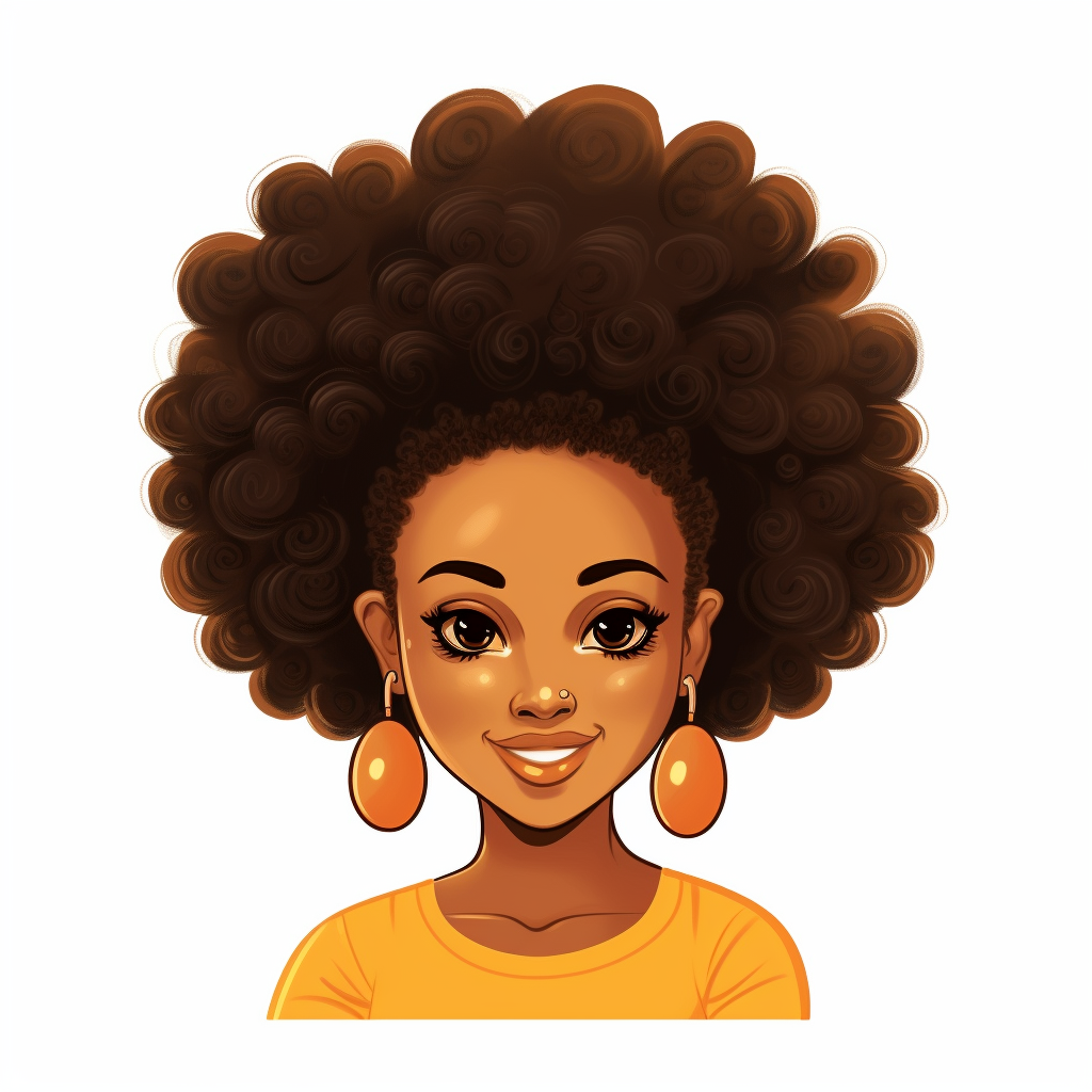 Illustration of a cute friendly black young woman with 2 afro puffs