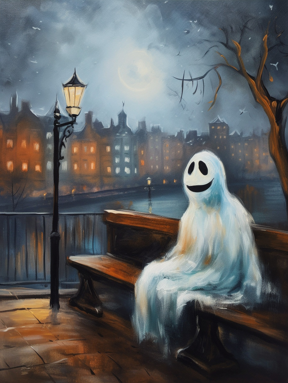 Cute Ghost on a Bench in Prague