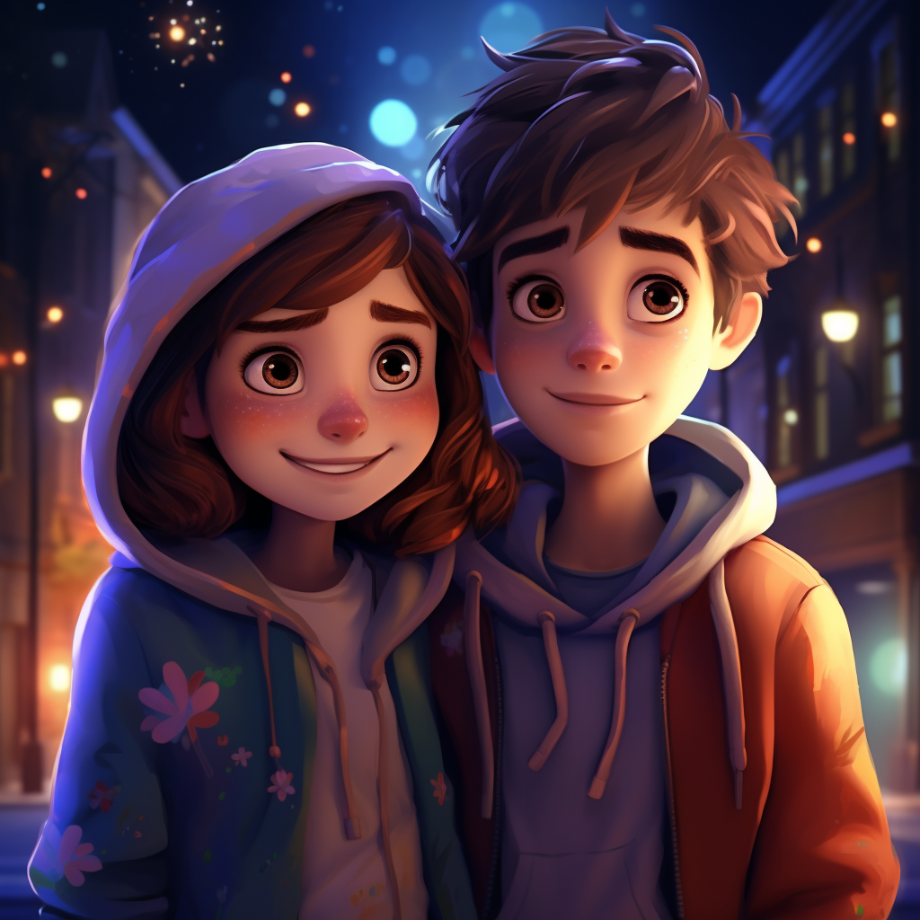 Cute girl and boy walking down the street