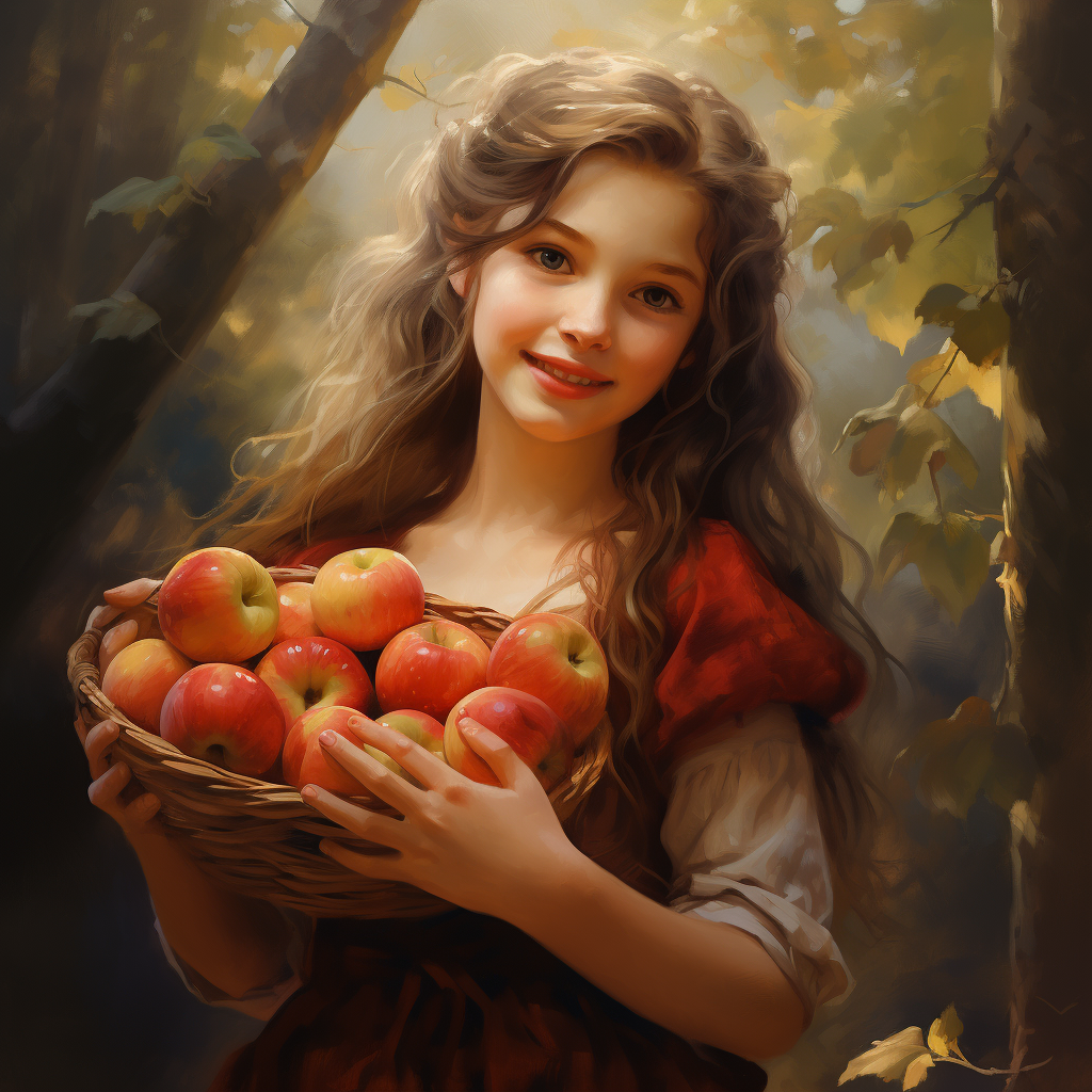 Cute girl with fresh apple harvest