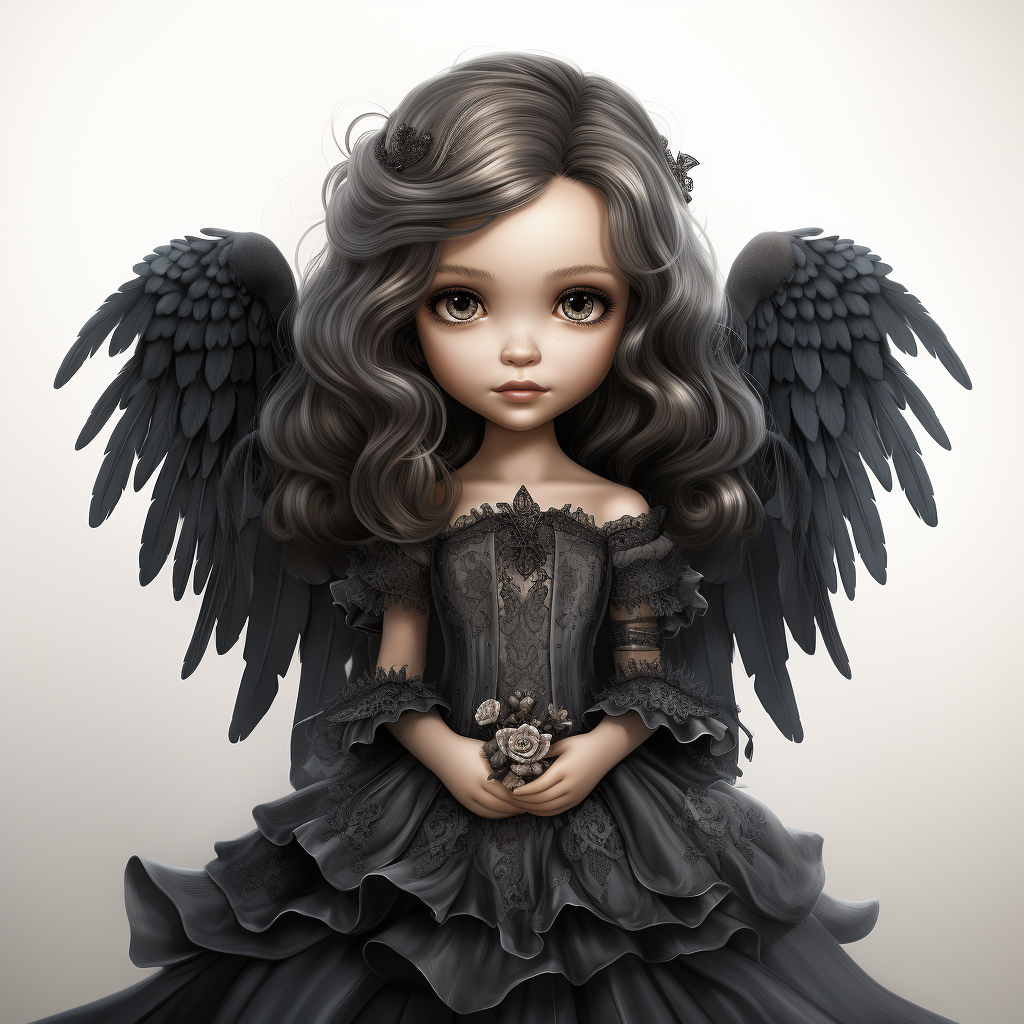 Young cute happy dark gothic angel girl