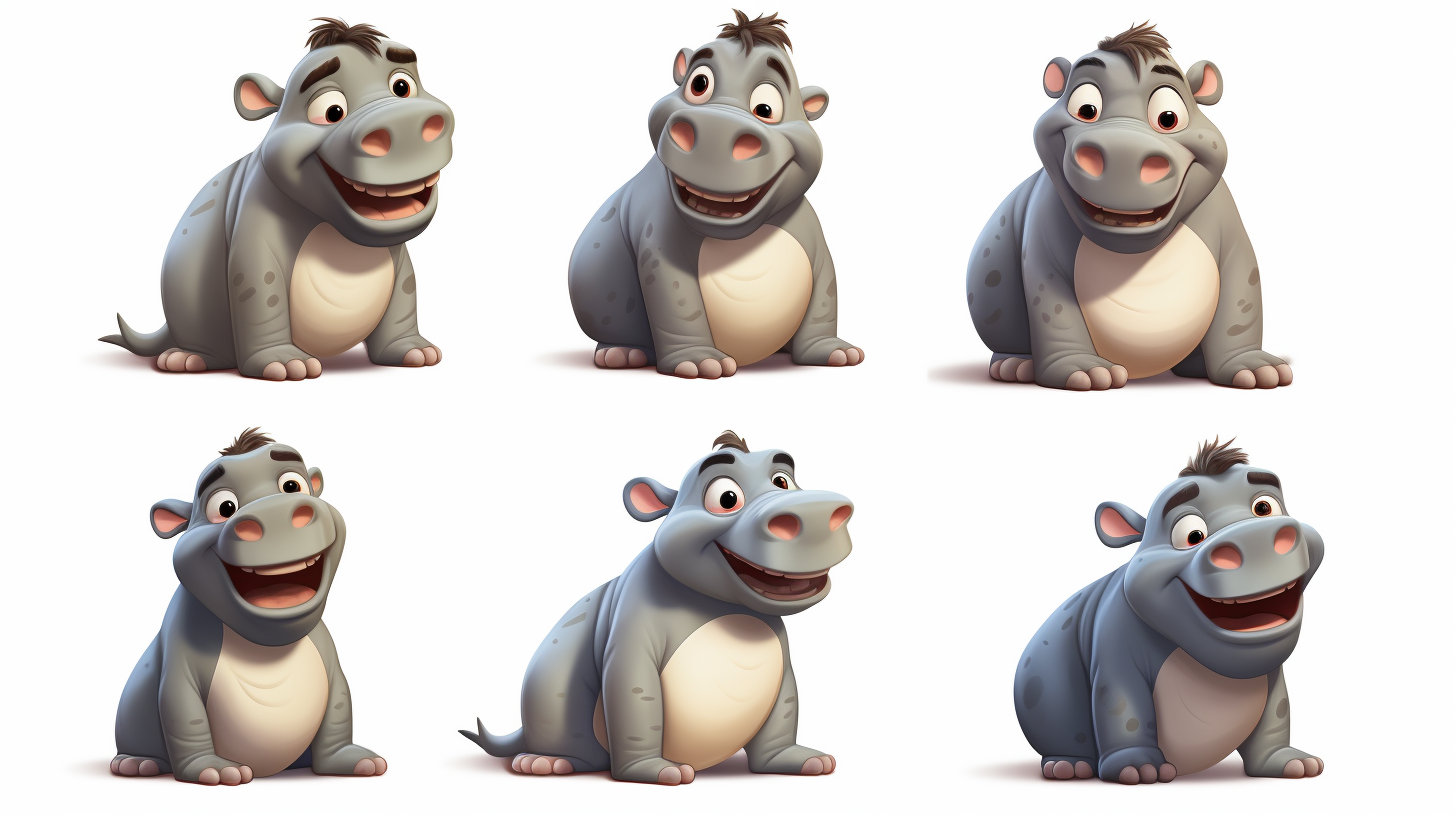 Hippos in Various Poses and Ages